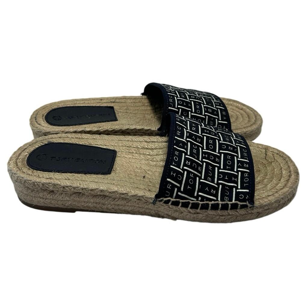 TORY BURCH logo Ribbon Espadrille Slide Shoes  Size 6 - Picture 3 of 12